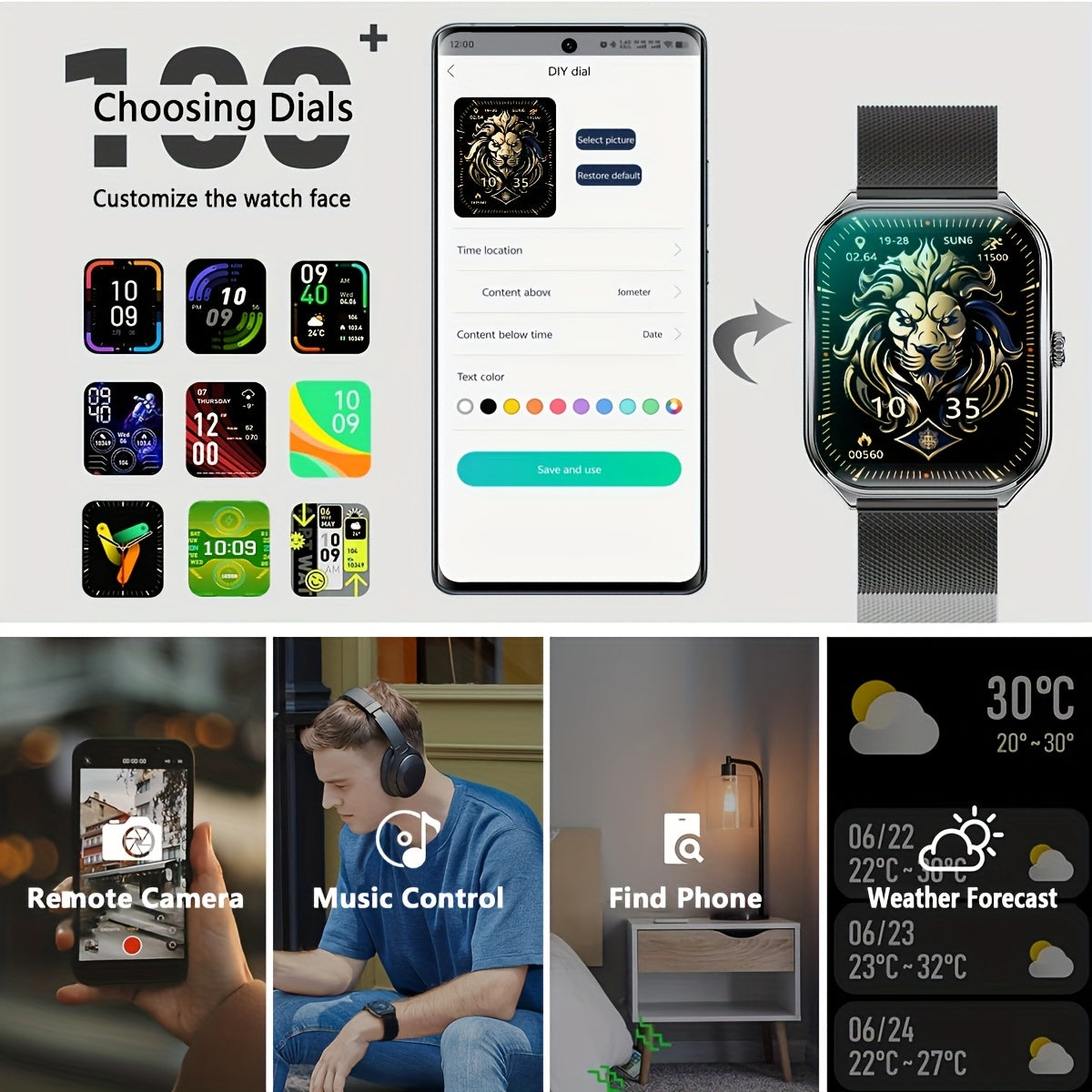 DAORKOW Slim 1.96-inch AMOLED Smartwatch, HD Resolution, High Quality, Wireless 5.2, Multi-sport Mode Music And Call Capabilities, Alloy Body, Silicone Strap, Rechargeable Lithium Polymer Battery for iPhone And Android - iBrightCS