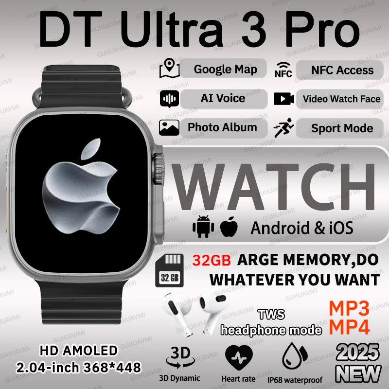 Fashion NEW DT Ultra 3 32GB Smart Watch Google Map Music Video Player HD Bluetooth Call APP Store NFC Smart AI Voice Sport Watch - iBrightCS