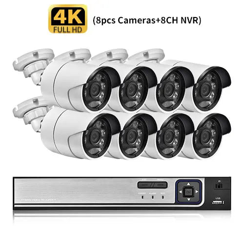 Gadinan 4/8CH 4K POE Ultra FHD Full Color Video Surveillance System 8MP H.265 NVR Audio IP Outdoor Security CCTV Cameras Kit Set