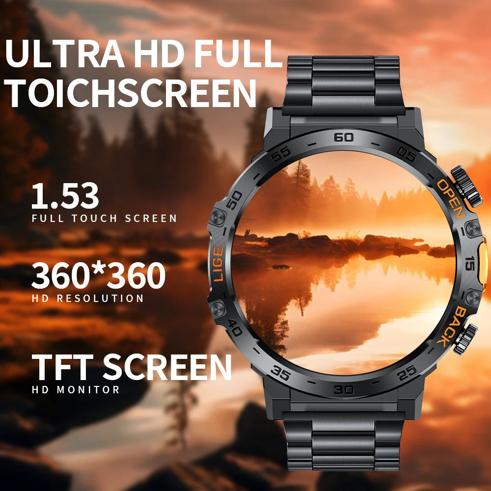LIGE 2024 Smart Watch Men 360*360 AMOLED HD Screen Waterproof Sport Fitness Watches Flashlight New Men Smartwatch For Andrio IOS - iBrightCS