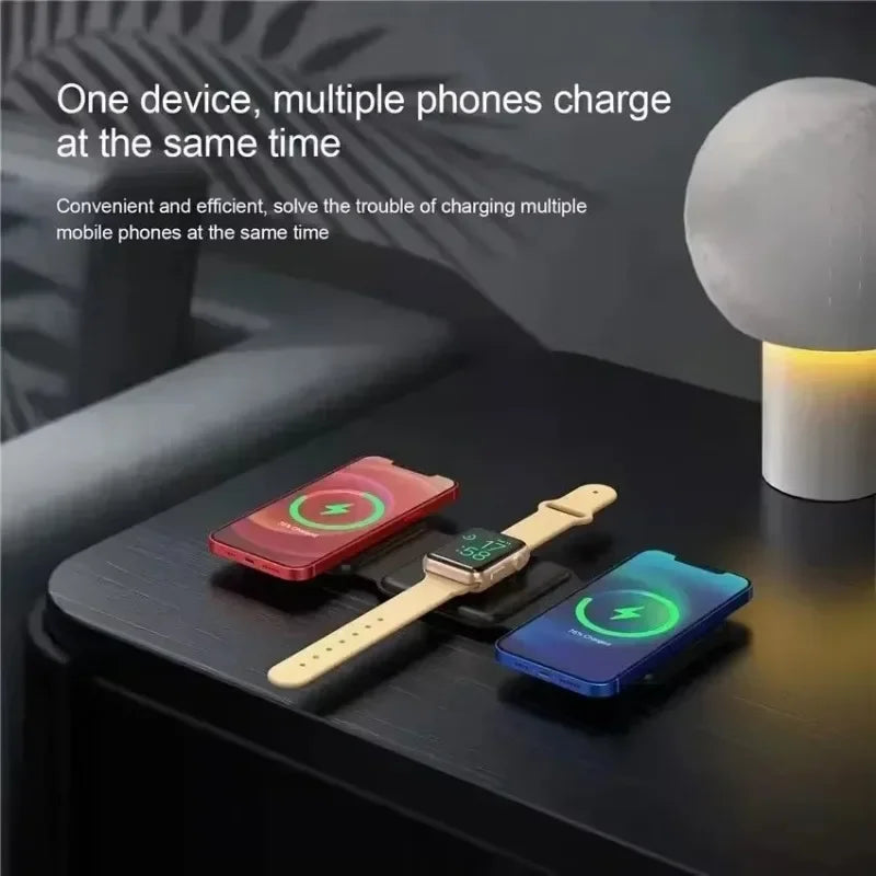 3 in 1 Magnetic Wireless Charger Dock Stand for MagSafe iPhone 16 15 14 13 12 Pro Max Apple Watch 10 9 8 7 AirPods Fast Charging