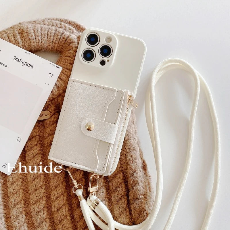 Leather Wallet Card Strap Case - Samsung Galaxy S25 Ultra S24 FE S23 Plus S22 S21 S20 Note 20