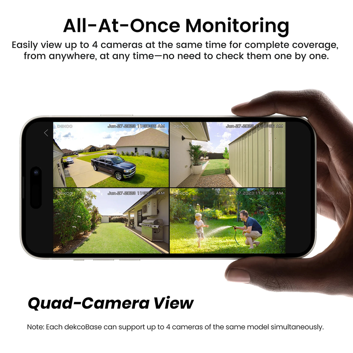 Dekco 3MP WiFi Solar Camera System 4 Cam Kit Outdoor Wireless Home Security Camera Color Night Vision 2-Way Audio CCTV Cam