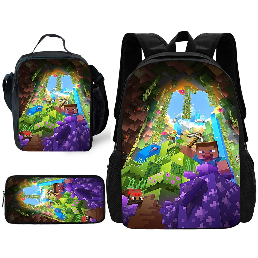 Child School Cartoon For M-My W-Worlds Backpack with Lunch Bags ,Pencil Bags ,School Bags for Boys Girls Best Gift