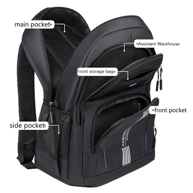 Neutral Multi-Layer Large Capacity Backpack with Multiple Pockets, Nylon Double Shoulder Straps, Business and School Unisex Minimalist Bag