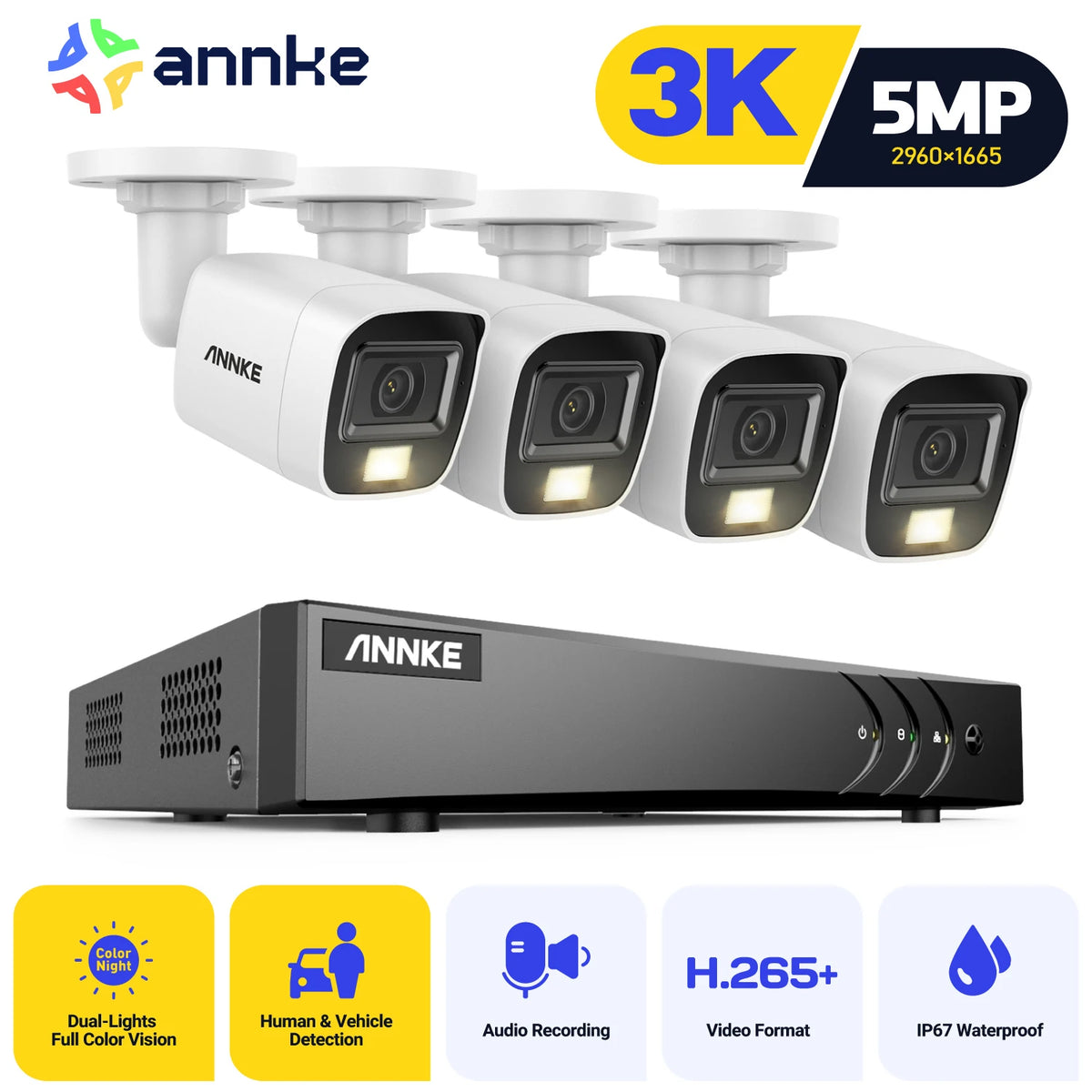 ANNKE H.265+ 5MP Security Camera System 8CH 5 IN1 DVR With 4/8 PCS 3K Analog Camera color Night Vision CCTV Camera System Kit