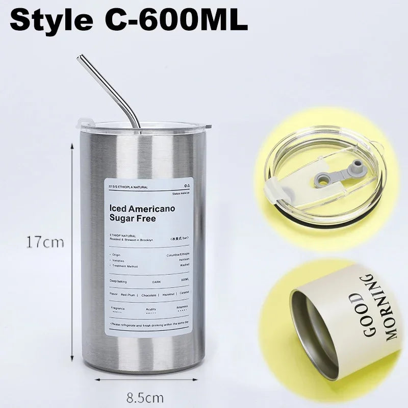 Double-layer Coffee Cup Thermos Cooler Straw Cup Portable Reusable - iBrightCS
