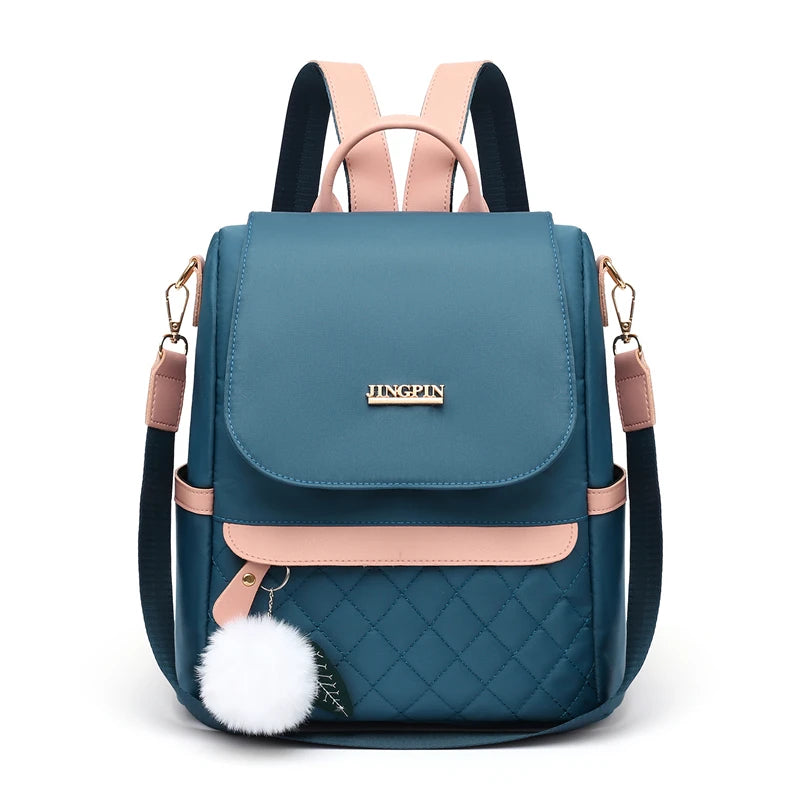 Fashionable women's backpack, adjustable shoulder straps, multiple back styles, zipper closure, polyester lining, suitable for v