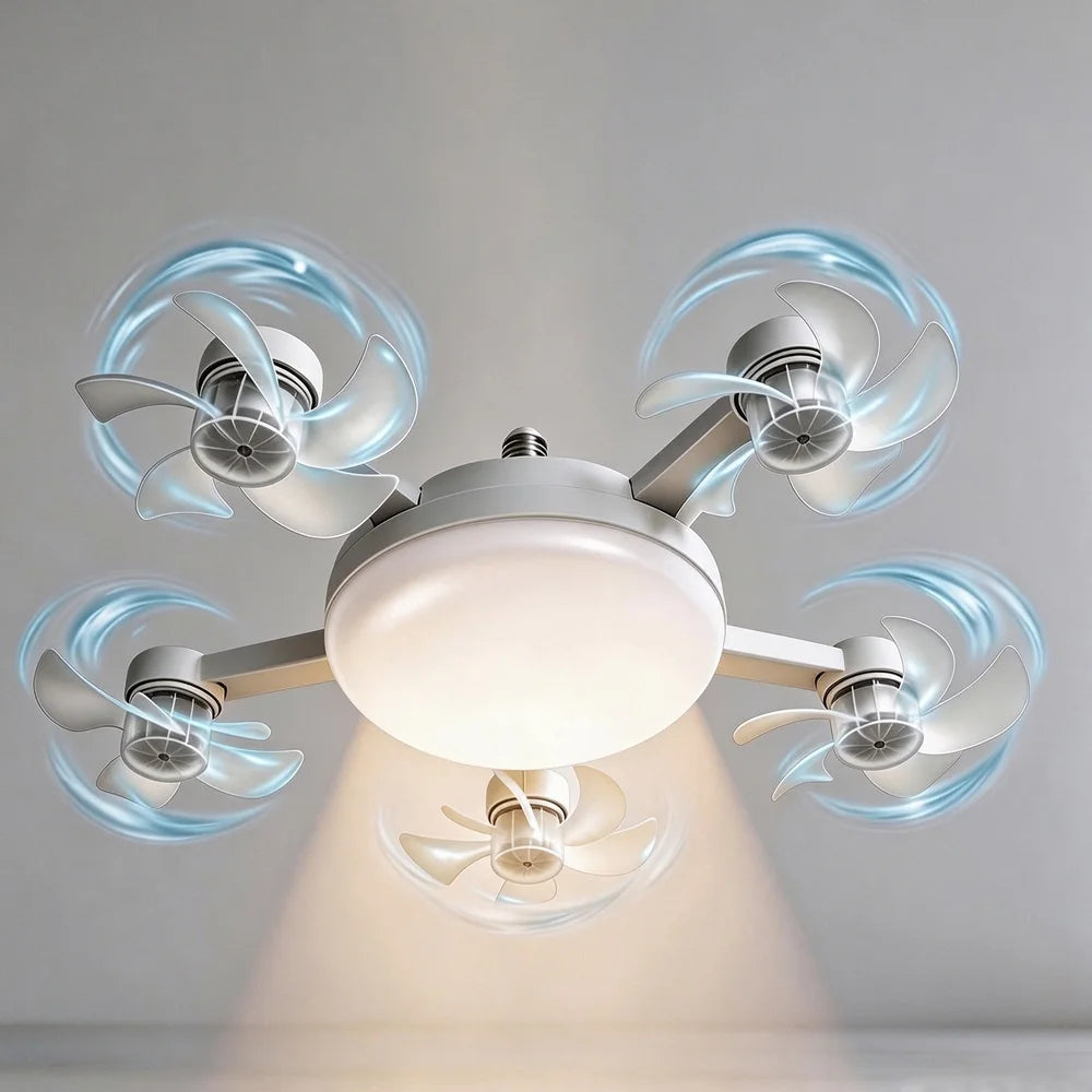 Socket Fan Light with Remote, Ceiling Fan with Lights E27 Screw, 3 Color Temperatures LED, 3 Speed, for Bedroom, Kitchen