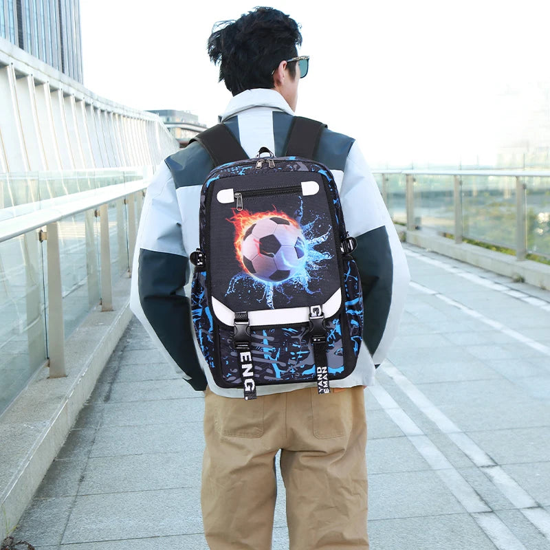 Large Capacity Student Backpack Football Motif Men's Bag Ideal for School Supplies And Daily Use