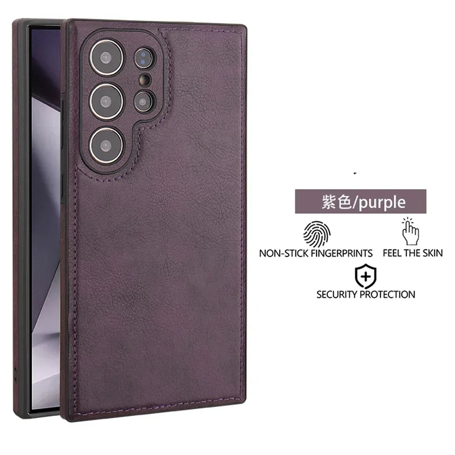 Luxury Vintage PU Leather Shockproof Case - Samsung S25 Ultra S24 Plus S23 S22 S24Ultra Slim