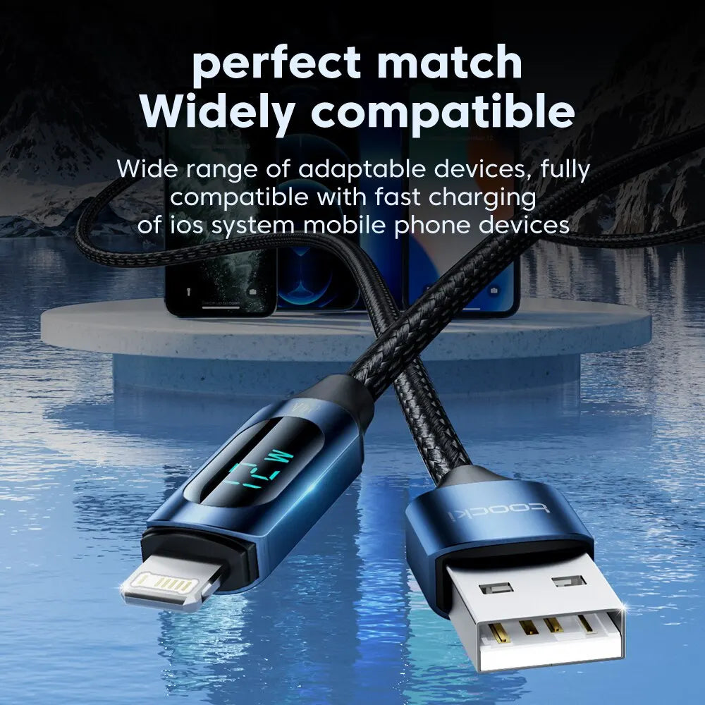 LED Display USB Cable For iPhone 14 13 12 11 Pro Max Fast Charger Charging Lightning 2.4A USB Wire Cord X XR 8 7 1m 2m