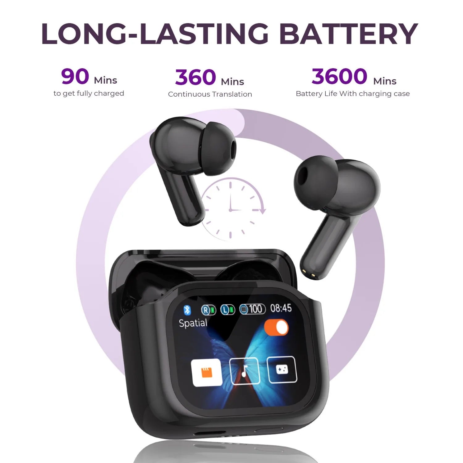2PCS Touch Screen Translation Headphones 144 Languages Two-Way Real Time Translator Headsets Travel Business Bluetooth Earbuds - iBrightCS