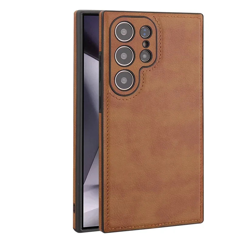 Luxury Vintage PU Leather Shockproof Case - Samsung S25 Ultra S24 Plus S23 S22 S24Ultra Slim