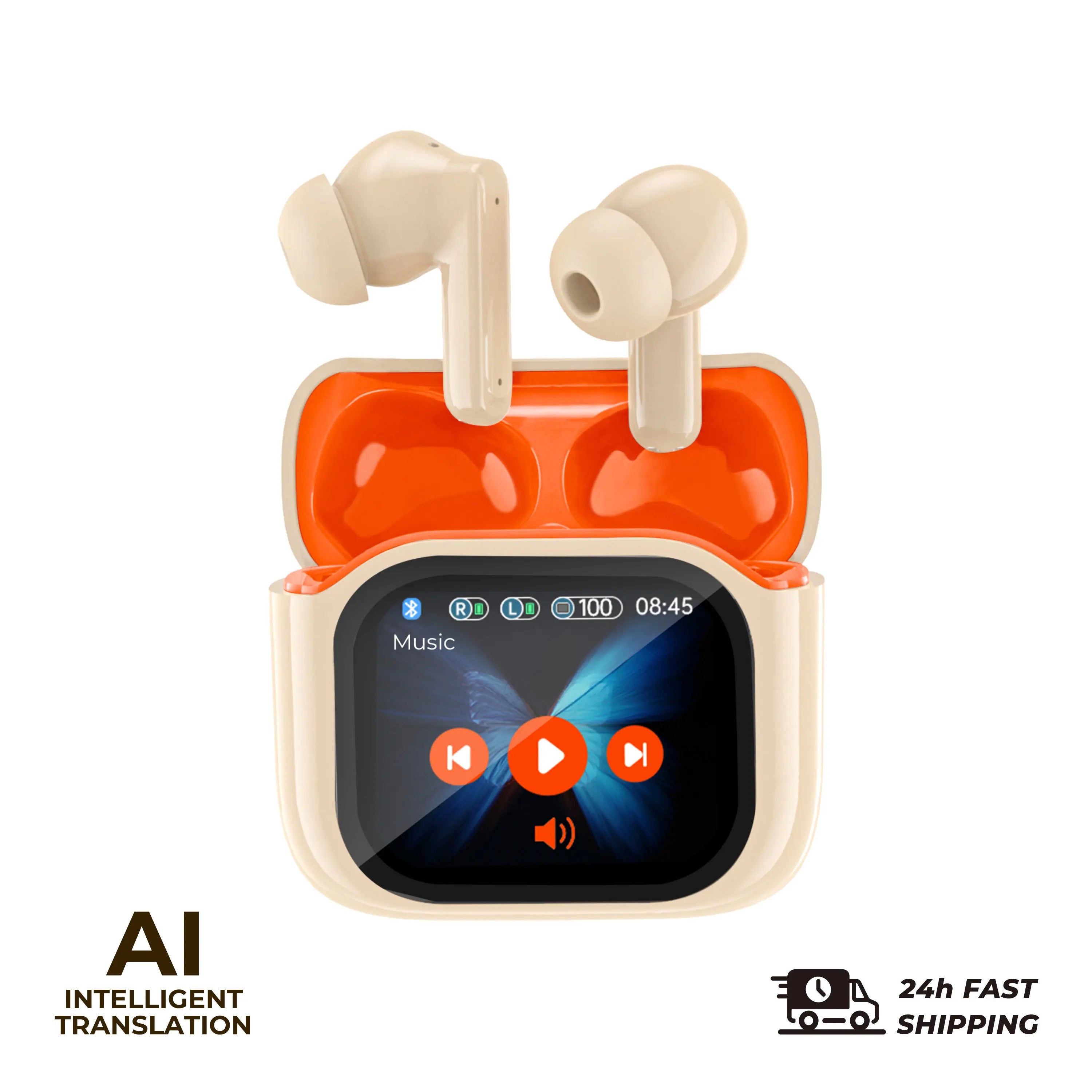 2PCS Touch Screen Translation Headphones 144 Languages Two-Way Real Time Translator Headsets Travel Business Bluetooth Earbuds - iBrightCS