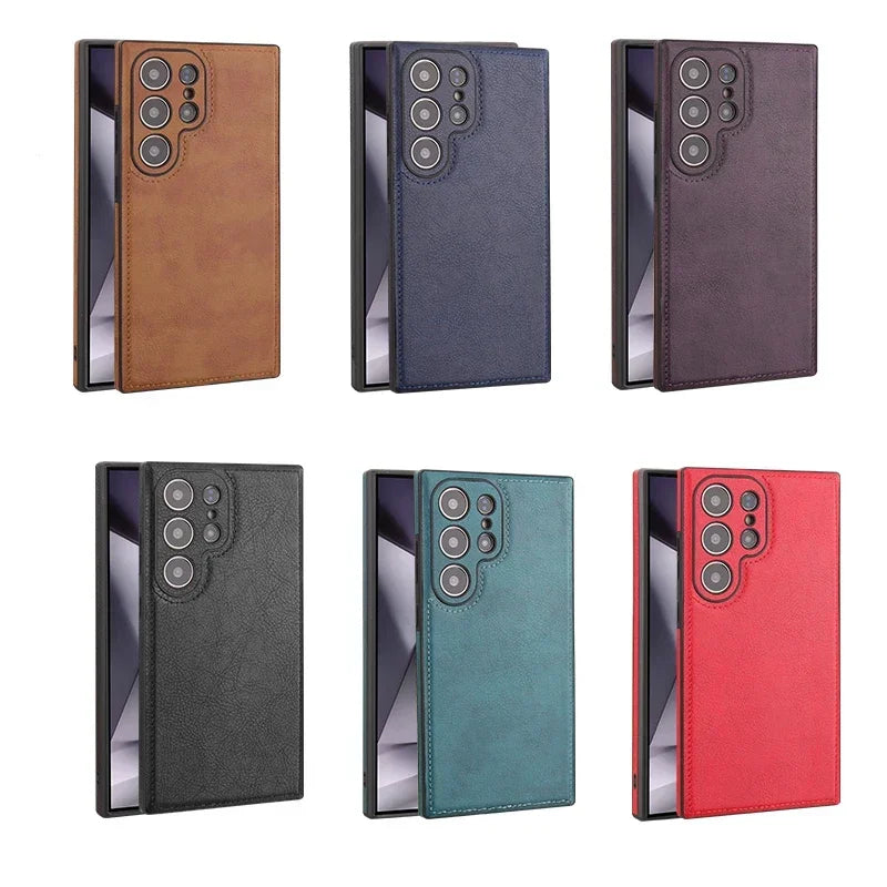 Luxury Vintage PU Leather Shockproof Case - Samsung S25 Ultra S24 Plus S23 S22 S24Ultra Slim