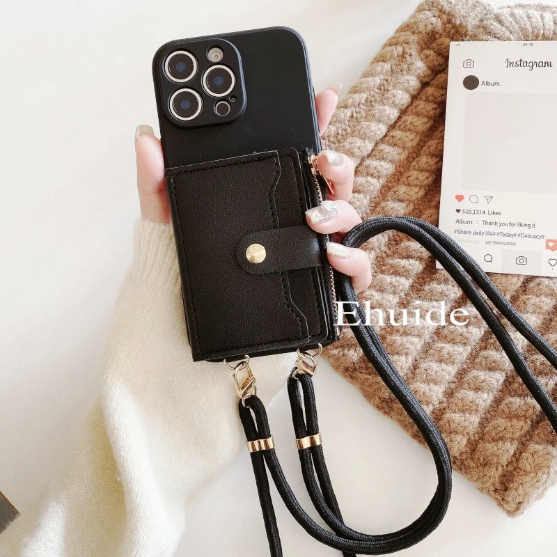 Leather Wallet Card Strap Case - Samsung Galaxy S25 Ultra S24 FE S23 Plus S22 S21 S20 Note 20