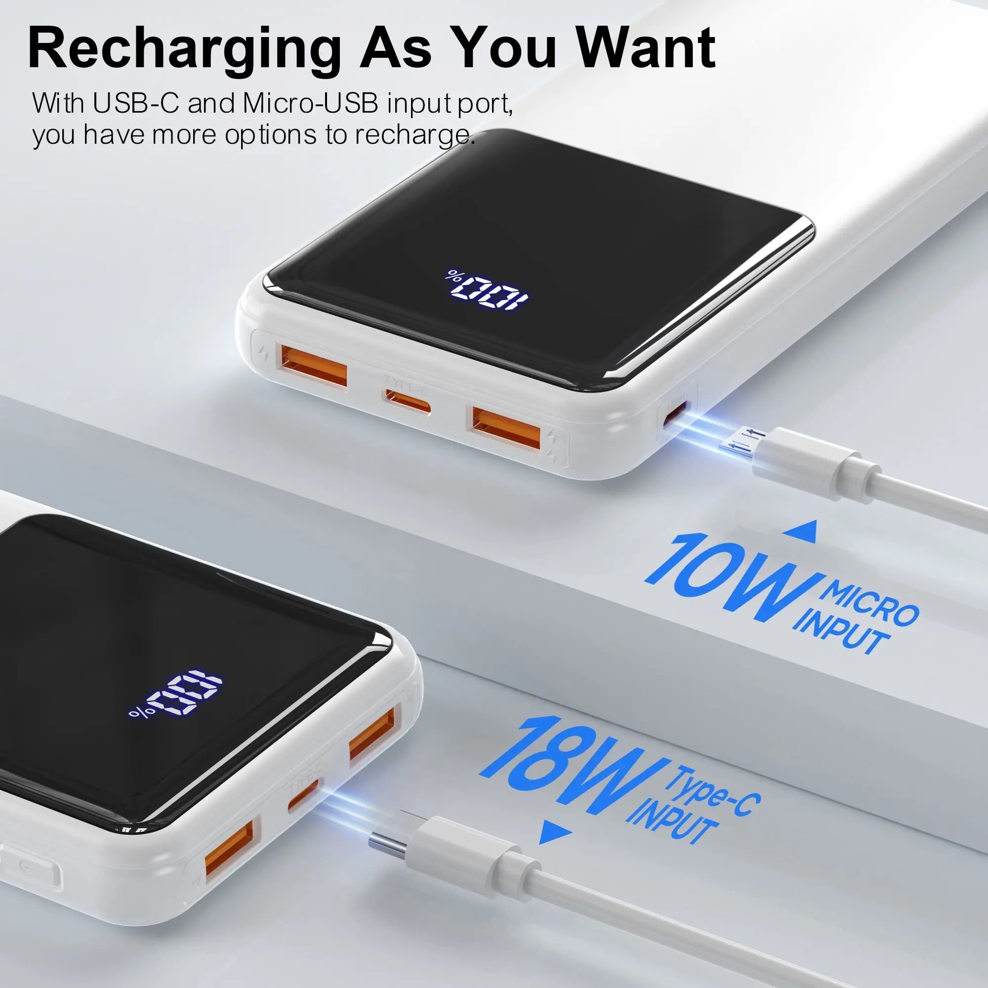 Power Bank Battery Pack Portable Charger, 10000mAh, PD 22.5W, Slim Design, 3 Outputs & 2 Inputs with LCD Display - iBrightCS