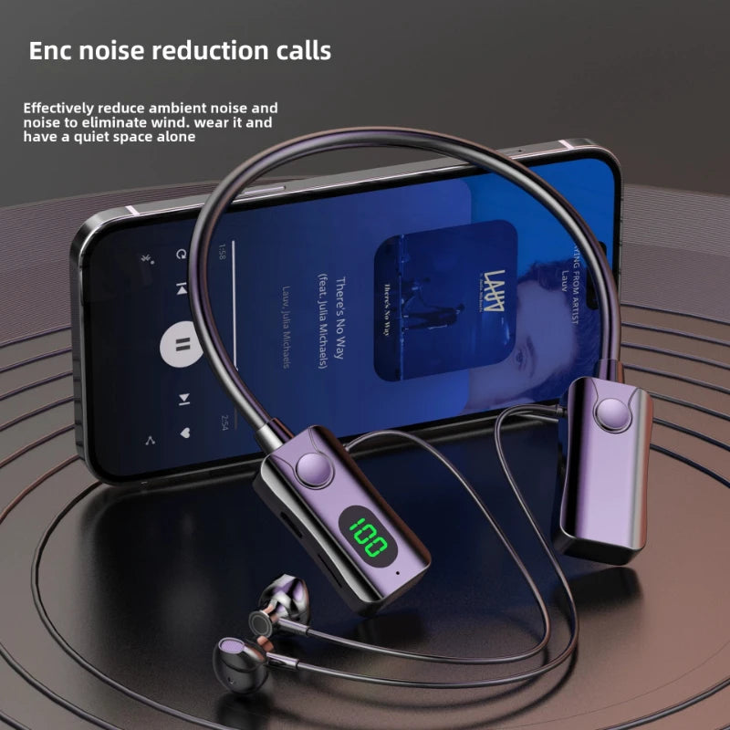 Bluetooth 5.4 Headphones Wireless Neckband Earphones HiFi Stereo Noise Reduction Headsets LED AI Assistant Waterproof Earbuds - iBrightCS