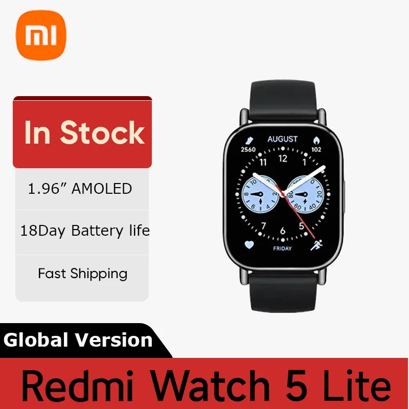 Global Version Xiaomi Redmi Watch 5 Lite 1.96'' AMOLED display 18-Day Battery life Bluetooth® calling Built-in GNSS 5ATM