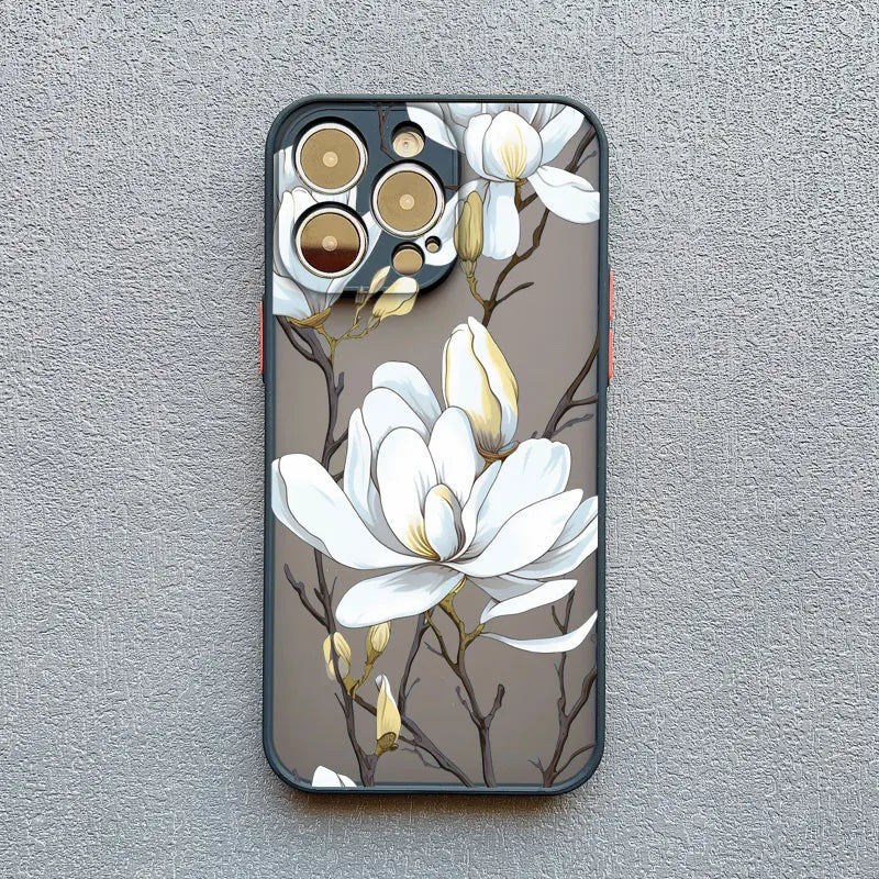 Magnolia Flower Phone Case For iPhone 13 12 11 Pro Max Mini 16 15 14 Plus Pro Max X XR XS SE2 8 7 Plus Shockproof Back Covers