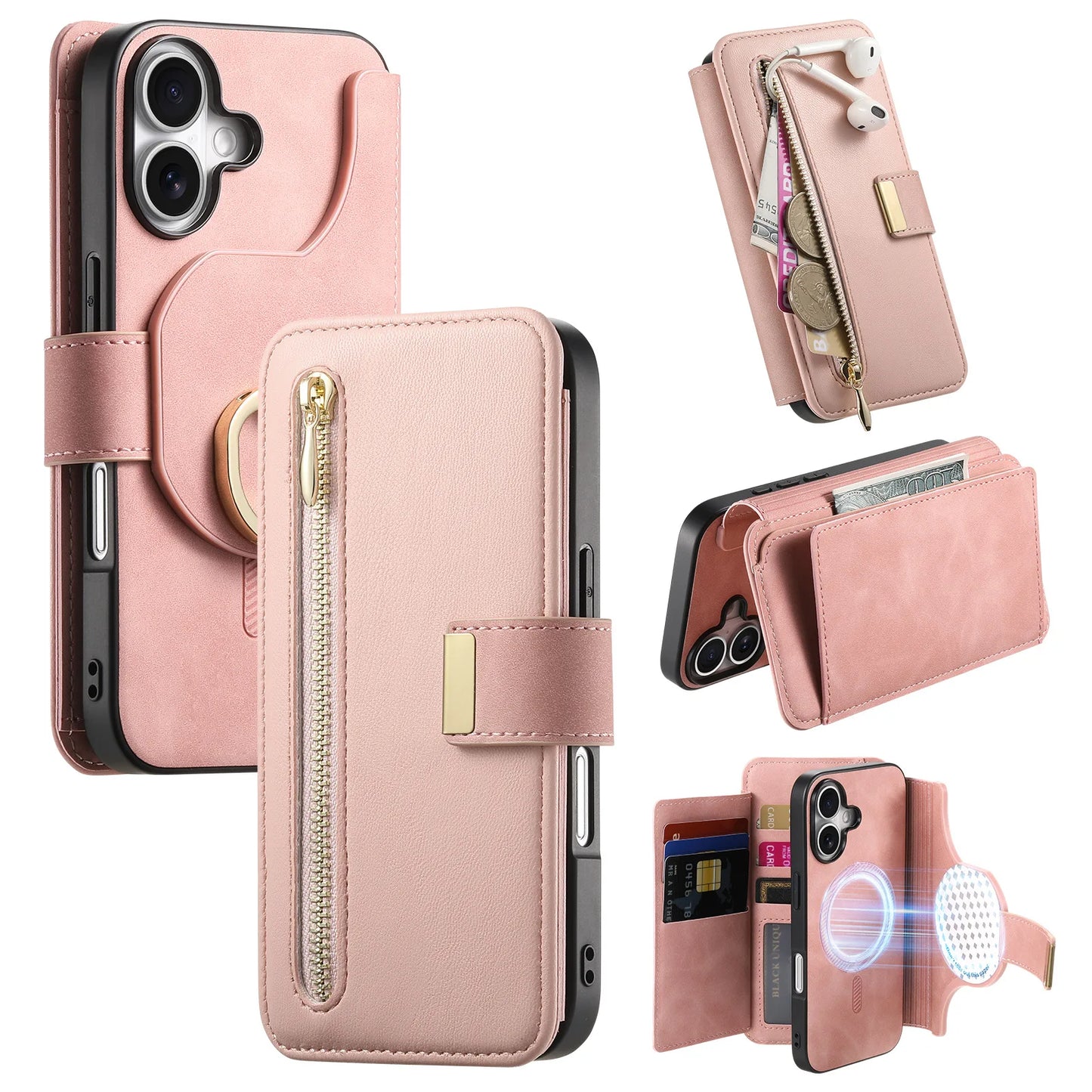 2 in 1 Zipper Wallet Case - iPhone 11 12 13 15 Pro Max 14 Plus & XS XR 8