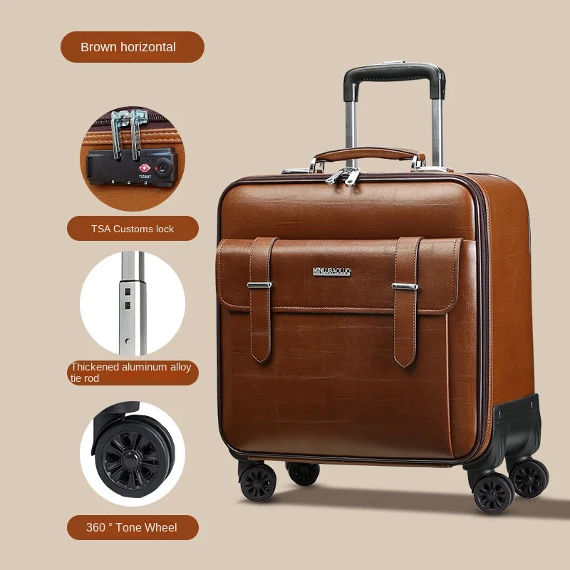 Genuine Leather Trolley Suitcase 20-inch Cowhide Luggage Leather Case with Multi-directional Wheels16-inch Business Cabin Case