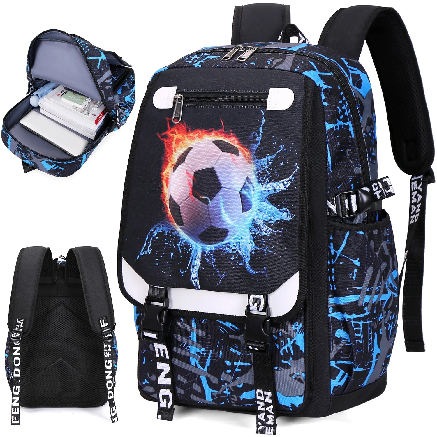 Large Capacity Student Backpack Football Motif Men's Bag Ideal for School Supplies And Daily Use