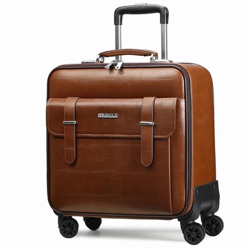 Genuine Leather Trolley Suitcase 20-inch Cowhide Luggage Leather Case with Multi-directional Wheels16-inch Business Cabin Case