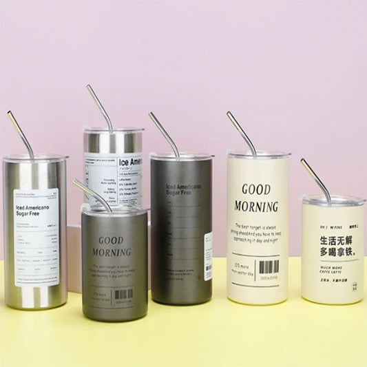 Double-layer Coffee Cup Thermos Cooler Straw Cup Portable Reusable