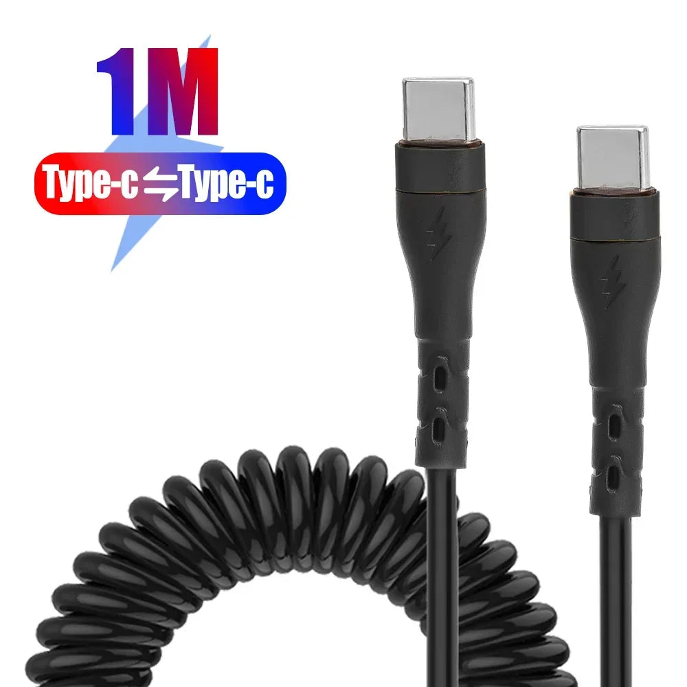 Type C To Type C Spring Cable PD 120W Super Quick Charging Data Cable Wire for IPhone 15Pro Max Mini Samsung Type-c Data Cord