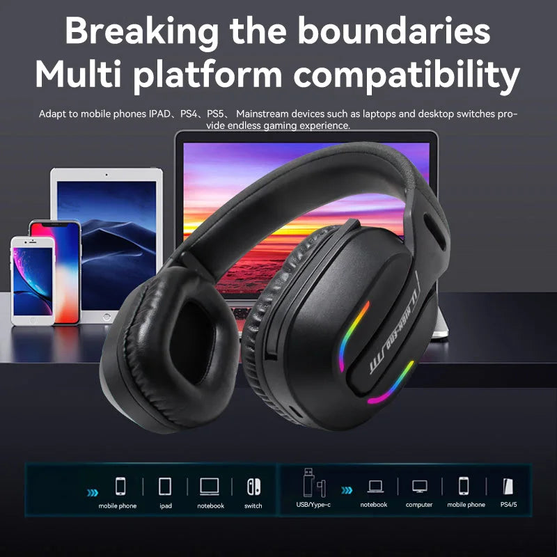 Wireless Gaming Headset GT100 2.4G Over Ear Bluetooth5.4 Headphone HiFi Stereo Sound Sport Running Earphone With Mic For PS4/PS5