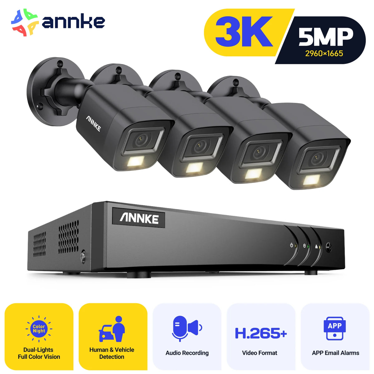 ANNKE H.265+ 5MP Security Camera System 8CH 5 IN1 DVR With 4/8 PCS 3K Analog Camera color Night Vision CCTV Camera System Kit