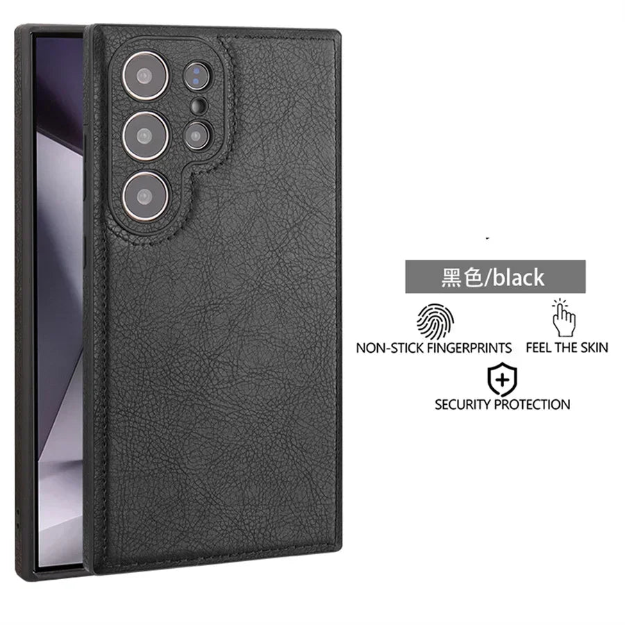 Luxury Vintage PU Leather Shockproof Case - Samsung S25 Ultra S24 Plus S23 S22 S24Ultra Slim