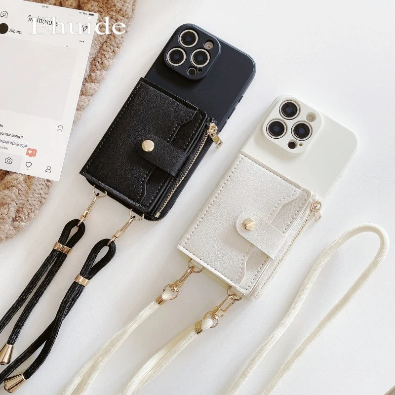 Leather Wallet Card Strap Case - Samsung Galaxy S25 Ultra S24 FE S23 Plus S22 S21 S20 Note 20