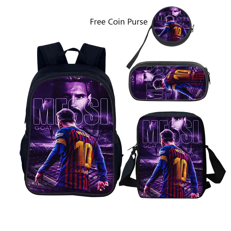 3 pcs set Football Star Child School Backpack with Lunch Bags Pencil Bags School Bags For M-Messis Boys Girls Best Gift