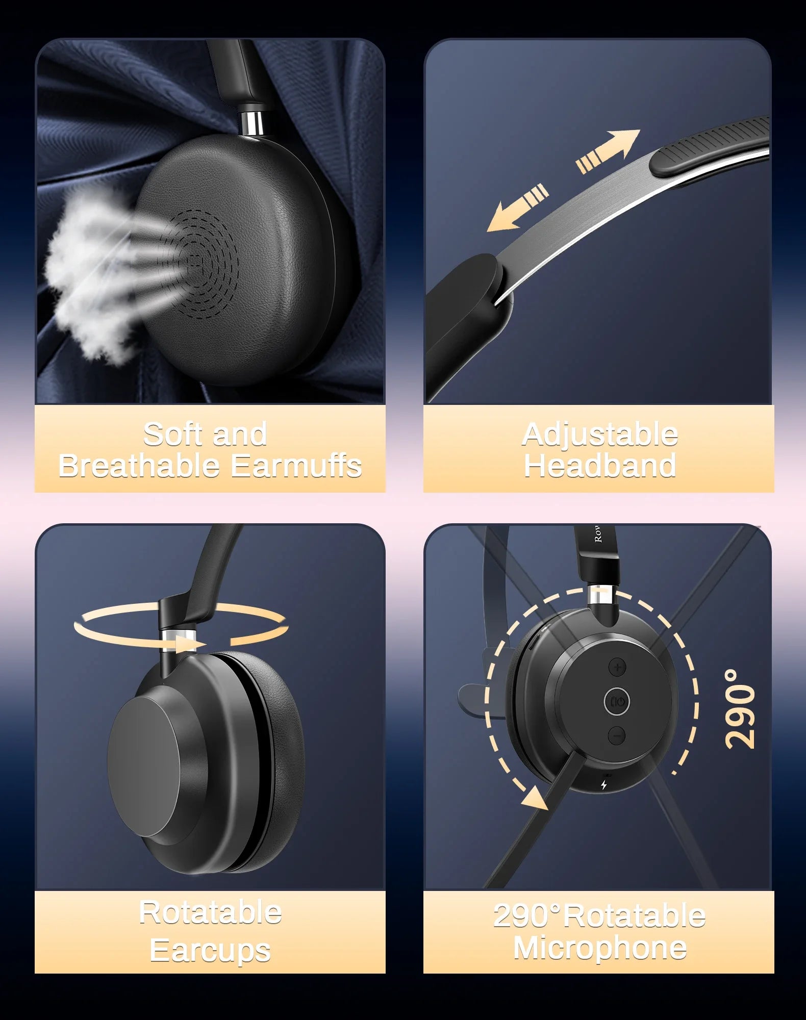 Rown Fusny Call Center Wireless Headset Bluetooth 5.3 Computer Headphones Bluetooth Headsets with USB Noise Reduction Mic R03