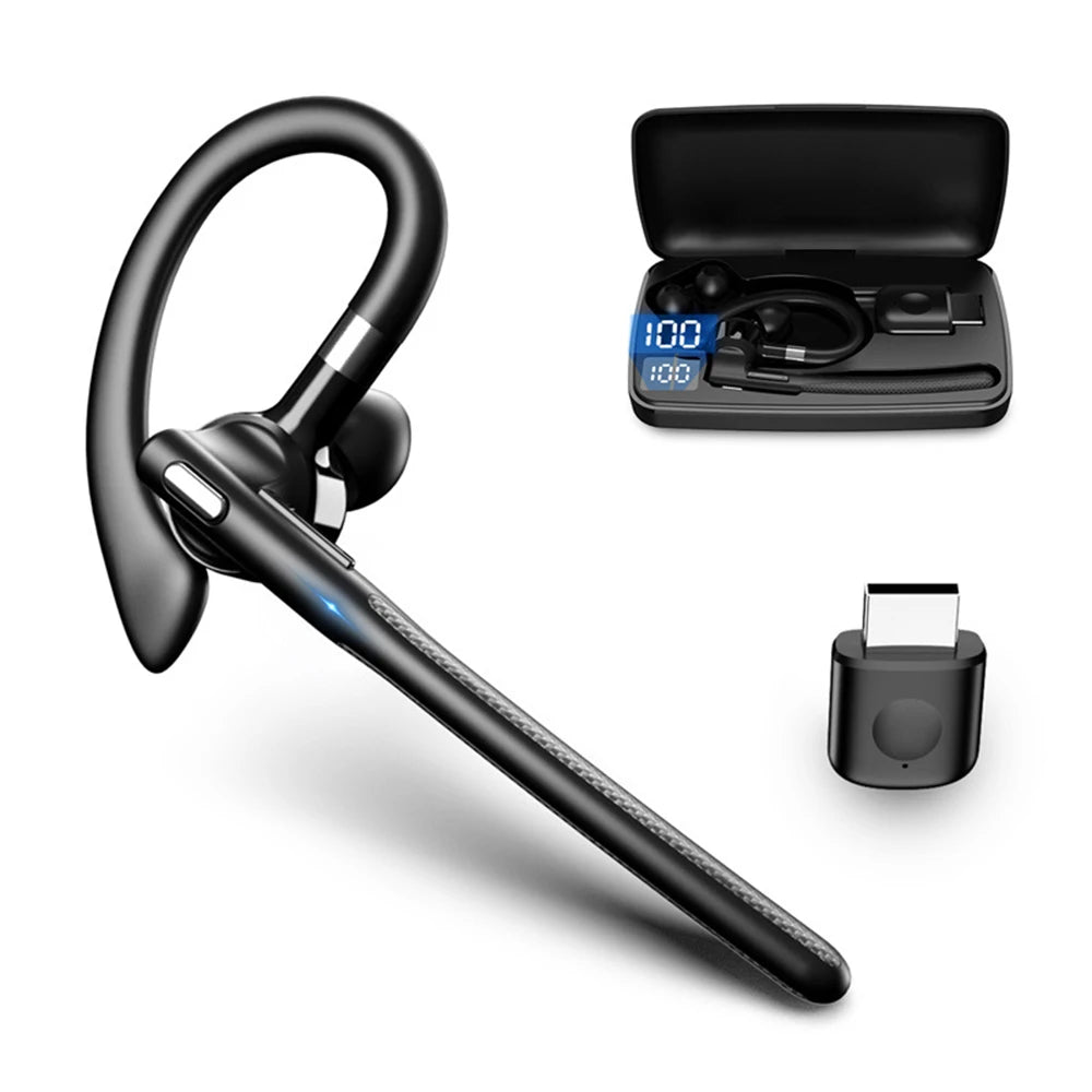 Wireless Bluetooth 5.4 Headset Ear-hook Single Ear Driving Headphone With Dual-Mic CVC8.0 Noise Cancelling Handsfree Earphones - iBrightCS