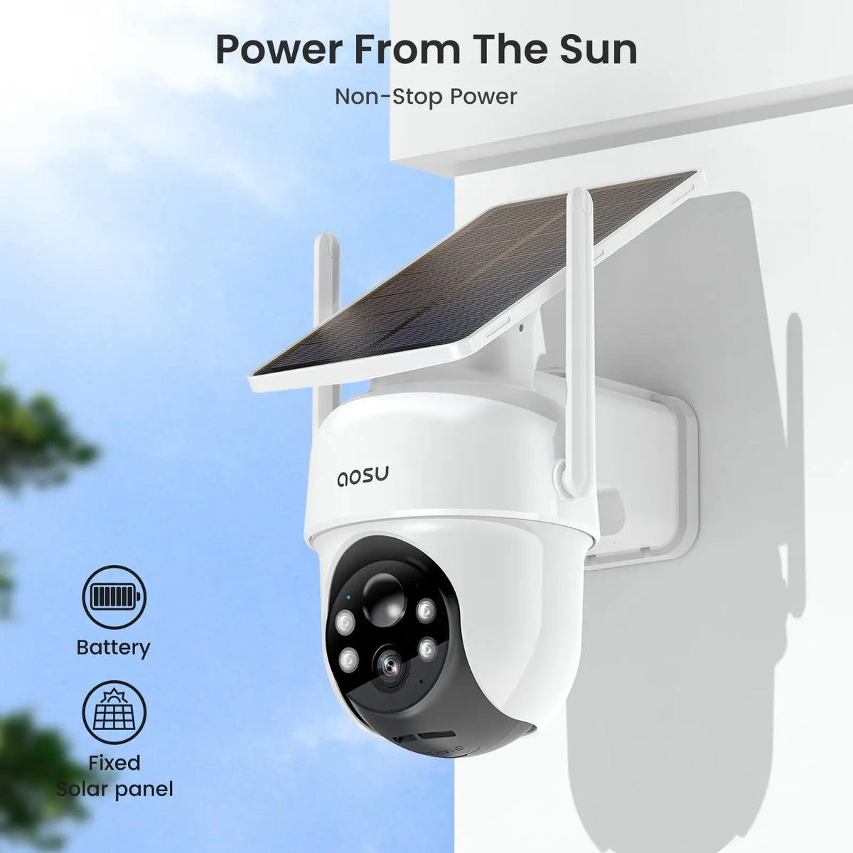 Renewed AOSU Wireless 4 Cams Kit Solar Camera System 5000mAh Battery 360° View PTZ Cameras with Solar Panel Wifi Camera Set