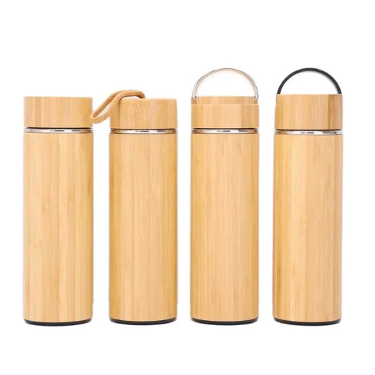 Bamboo Crafts Bamboo Tea Thermos Steel Double Wall Coffee Tea Bamboo Vacuum Flask 400-500ml
