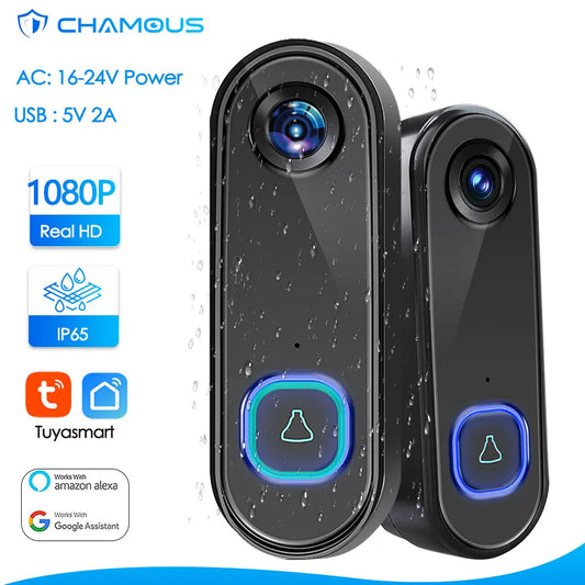 Video Doorbell WiFi  Wireless Outdoor Door Bell Camera AC DC Power 1080P Video Door Phone Waterproof IP65 Alexa Google Home