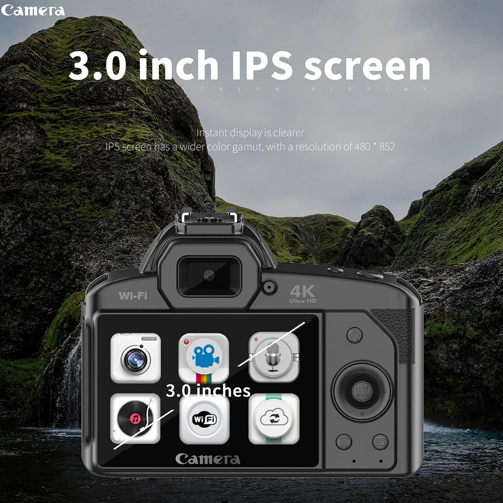 64MP Digital Camera 3in  Color Display HD Digital Camera 16X Zoom 120 Degree Wide Angle WIFI with Fill Light for Photography