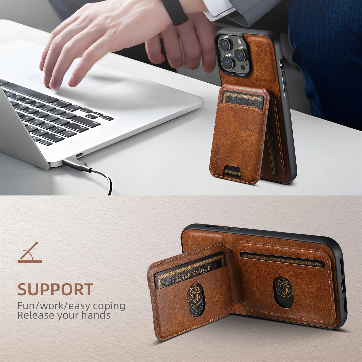 Luxury Leather Magnetic Case & Wallet - iPhone X XS XR 11 12 13 14 15 Plus 16 Pro Max