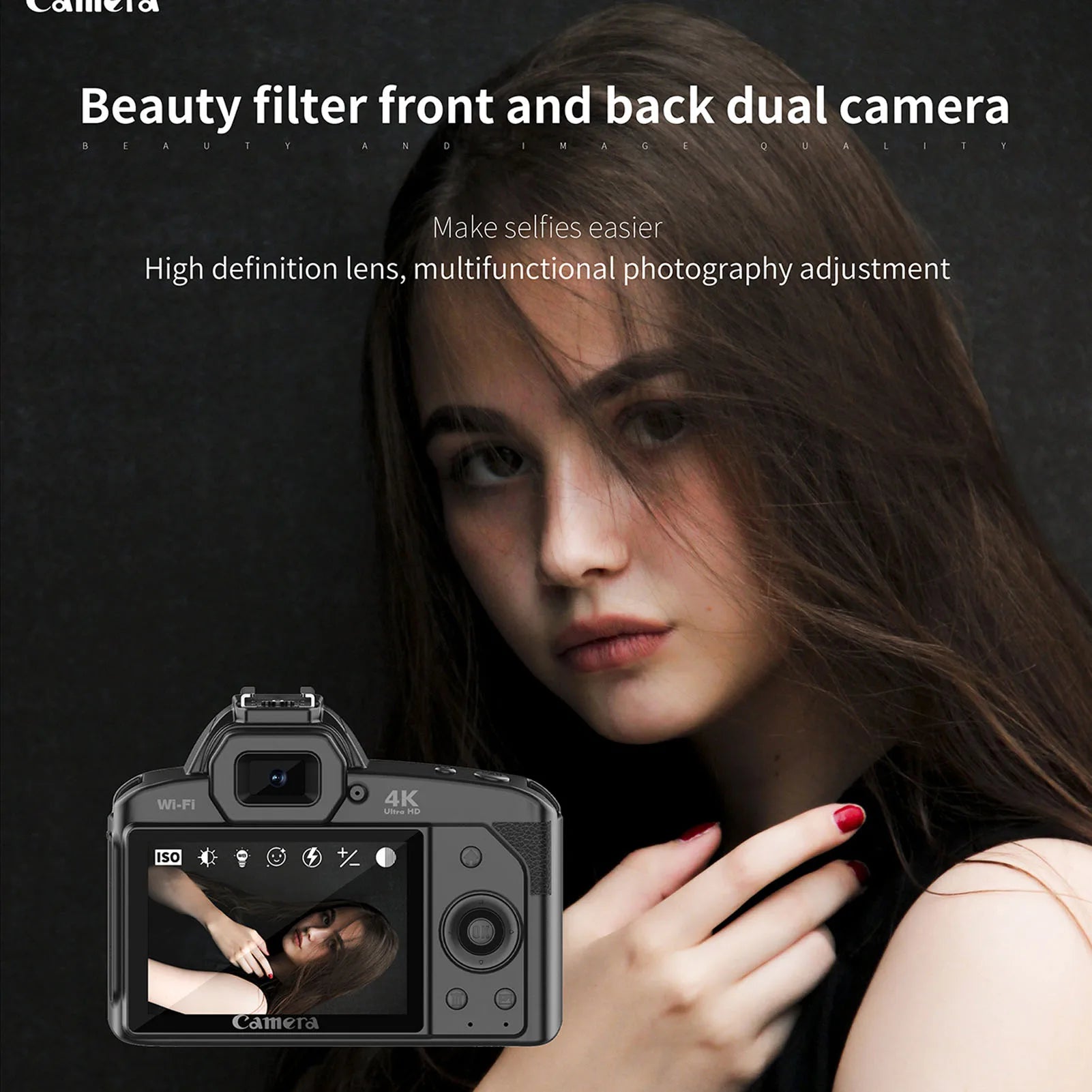 64MP Digital Camera 3in  Color Display HD Digital Camera 16X Zoom 120 Degree Wide Angle WIFI with Fill Light for Photography