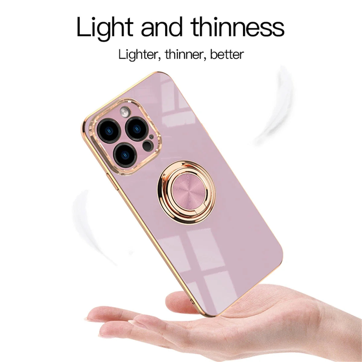 Luxury Plating Silicone Case For iPhone 16 15 14 13 12 11 Pro Xs Max Mini SE XR 8 Metal Ring Holder Stand Shockproof Soft Cover - iBrightCS