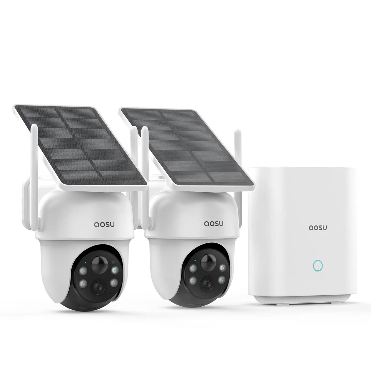 Renewed AOSU Wireless 4 Cams Kit Solar Camera System 5000mAh Battery 360° View PTZ Cameras with Solar Panel Wifi Camera Set