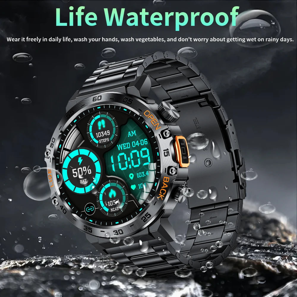 LIGE 2024 Smart Watch Men 360*360 AMOLED HD Screen Waterproof Sport Fitness Watches Flashlight New Men Smartwatch For Andrio IOS