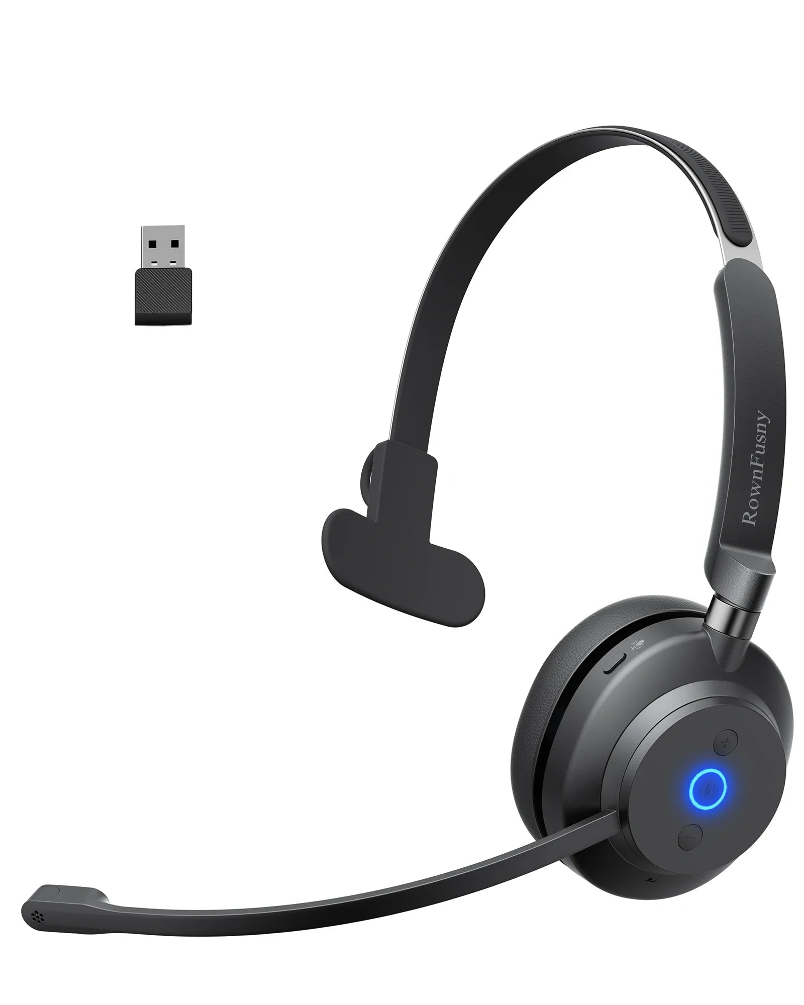Rown Fusny Call Center Wireless Headset Bluetooth 5.3 Computer Headphones Bluetooth Headsets with USB Noise Reduction Mic R03