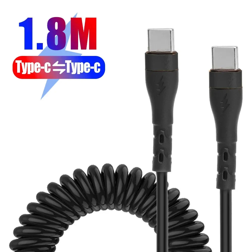 Type C To Type C Spring Cable PD 120W Super Quick Charging Data Cable Wire for IPhone 15Pro Max Mini Samsung Type-c Data Cord