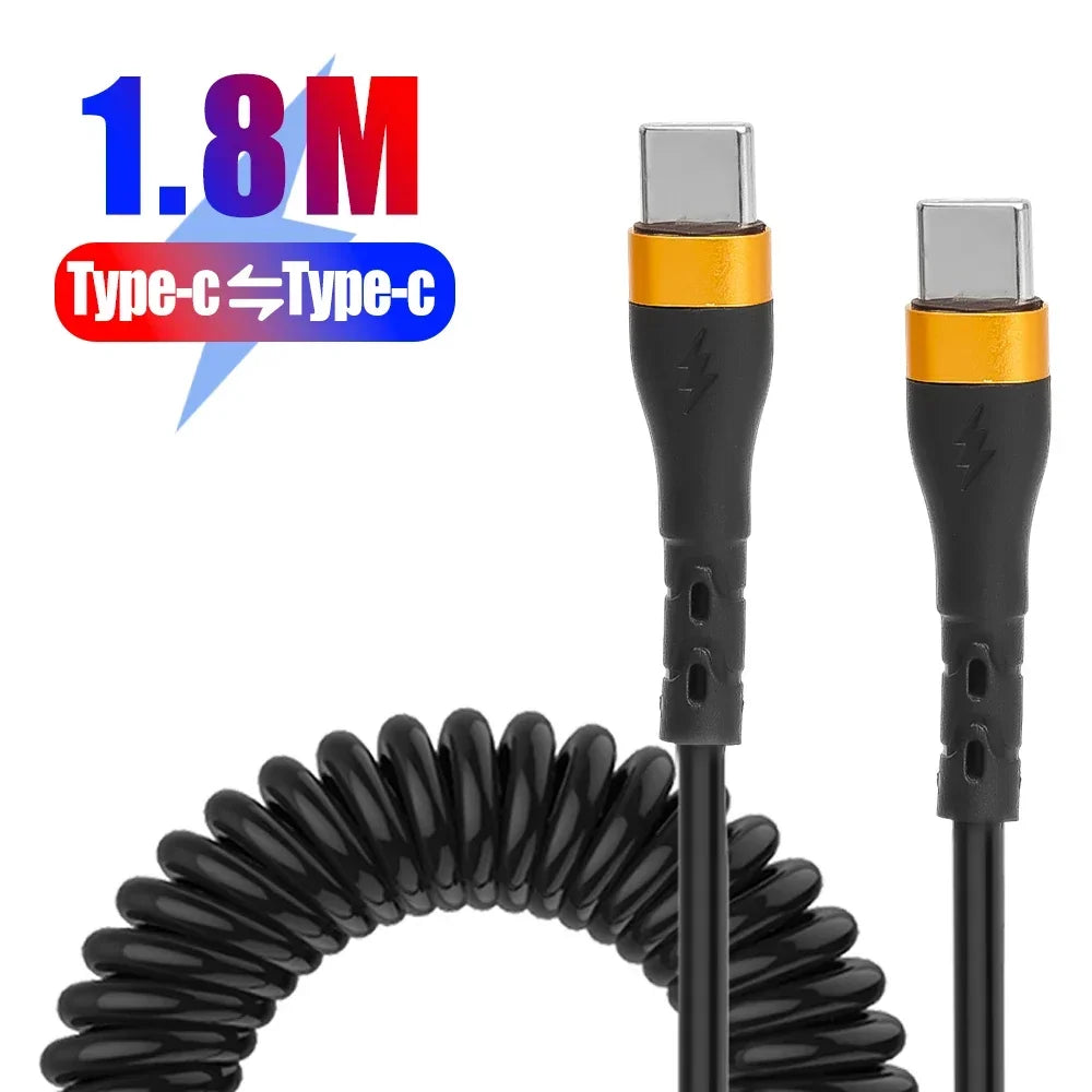 Type C To Type C Spring Cable PD 120W Super Quick Charging Data Cable Wire for IPhone 15Pro Max Mini Samsung Type-c Data Cord